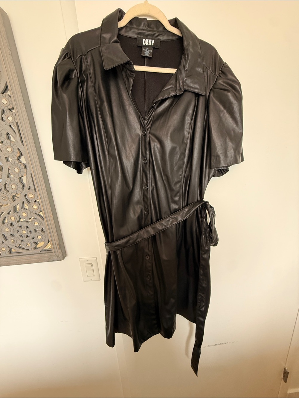 DKNY Black Faux Leather Button-Front Jacket
